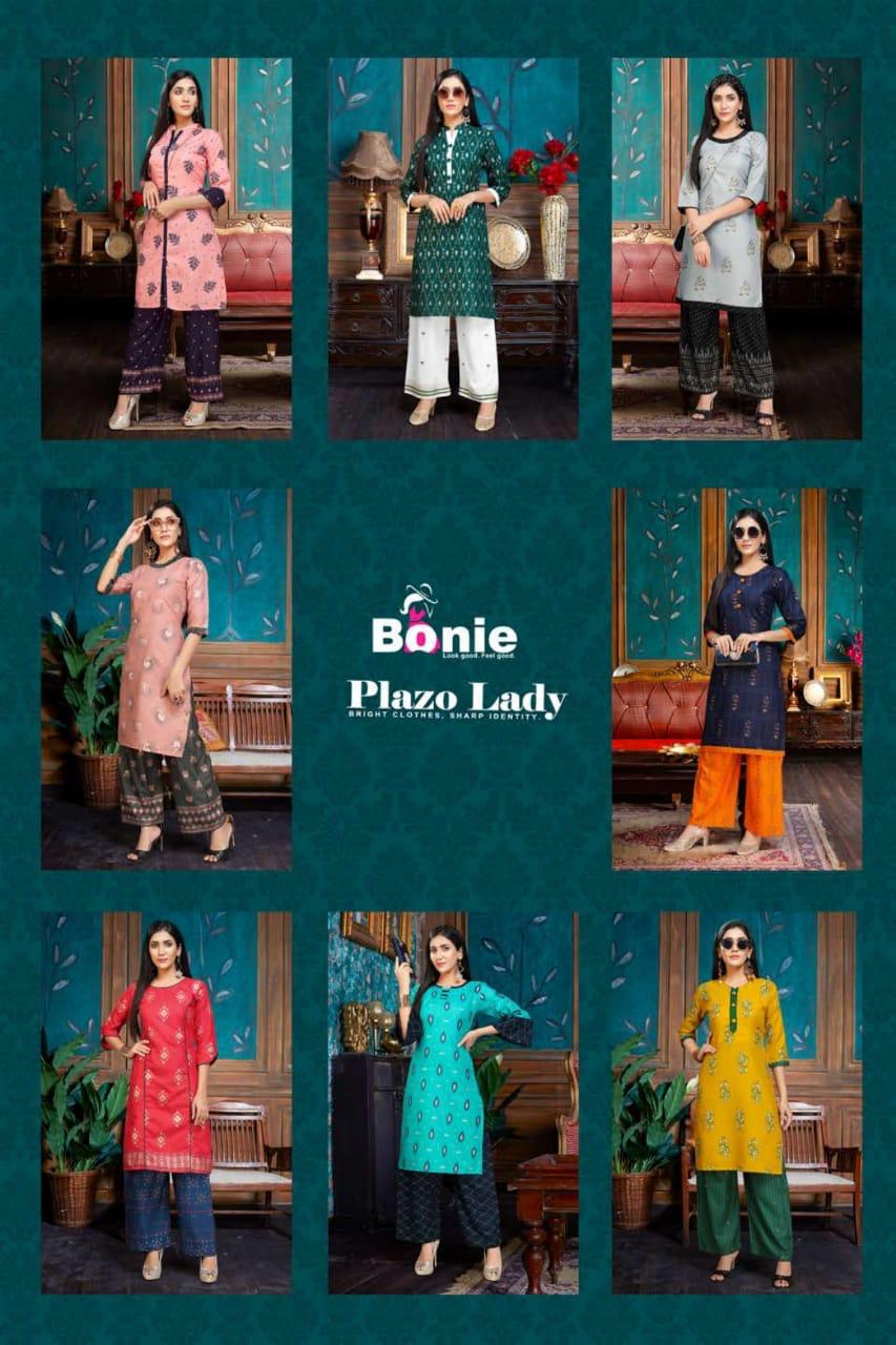Bonie Plazo Lady Latest Fancy Regular Wear Rayon Printed Kurtis With Bottom Collection